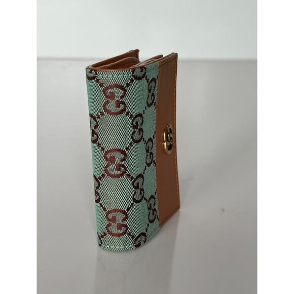 Gucci GG Leather/Canvas Compact Bifold Card Wallet Azure/Brown Italy 783118 NIB - Picture 8 of 15